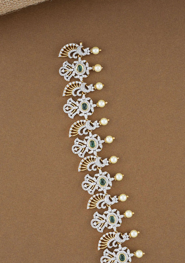 92.5  Silver  Cubic Zirconia Stone Medium Length Necklace with Matching Orante Earrings