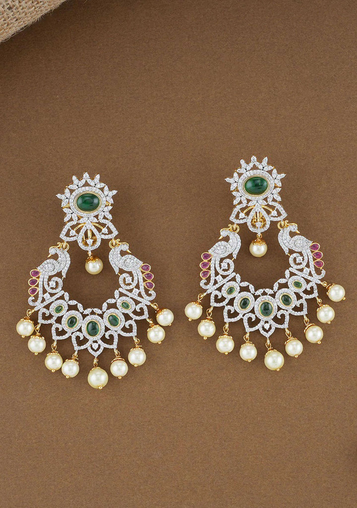 92.5  Silver  Cubic Zirconia Stone Medium Length Necklace with Matching Orante Earrings