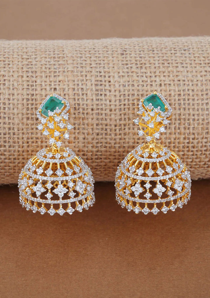 92.5 Silver CZ and Green Stone Studded Prominent Choker and Jhumka Set