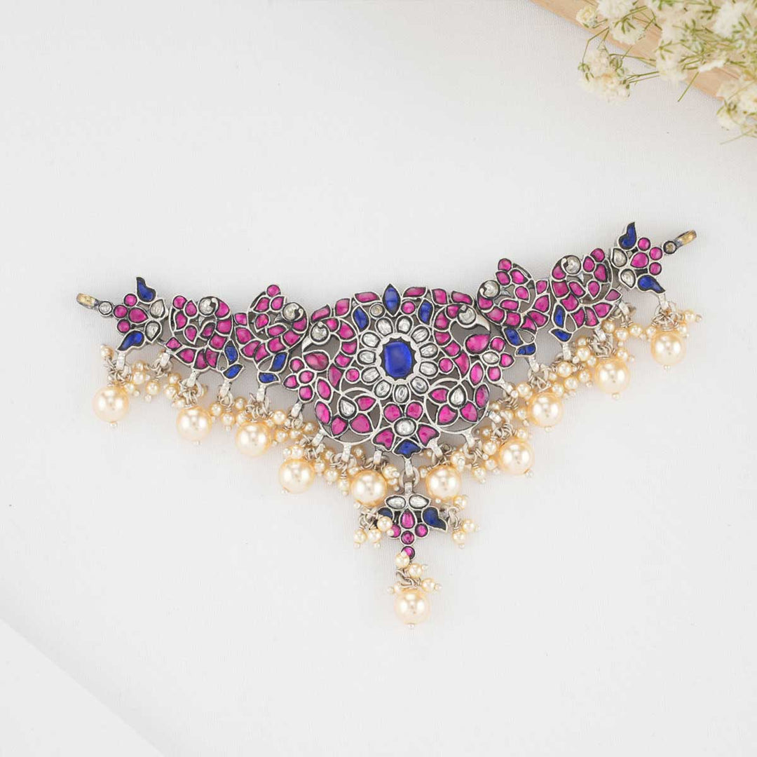 92.5 silver oxidized Choker, Studded with Semi-Precious Stones.