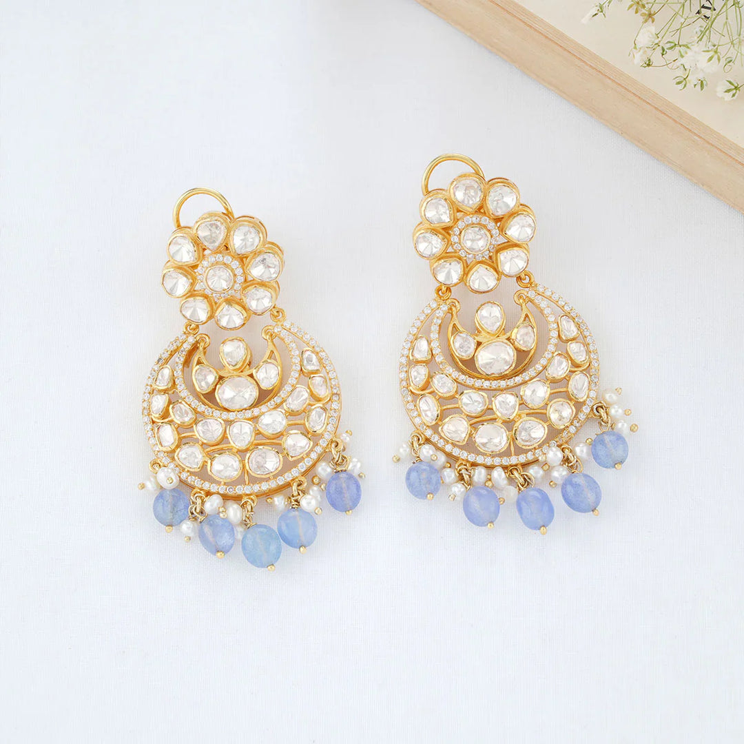 92.5 Pure Silver, 24kt Gold Plated Pravish Stone Chandbali Earrings