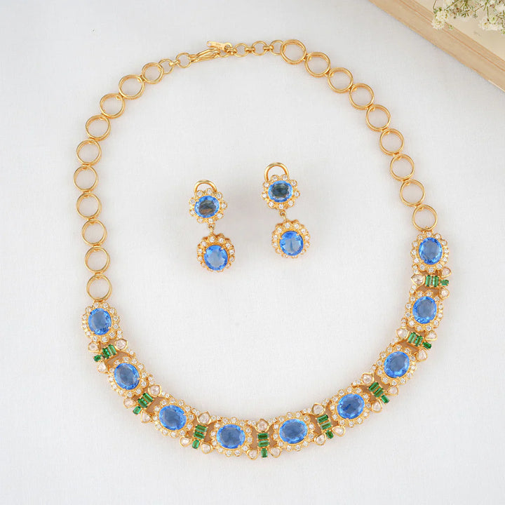 92.5  Charming blue green  Stone Necklace Set