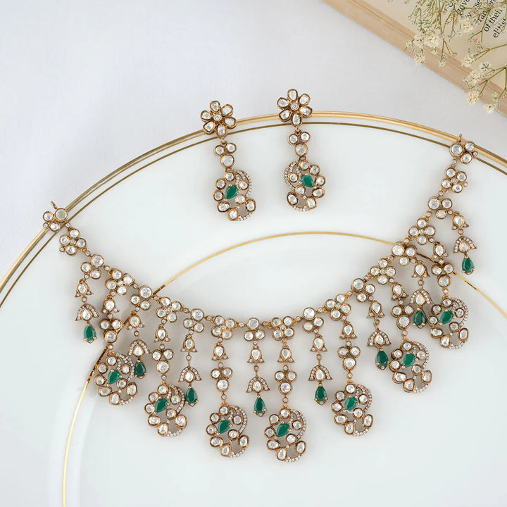 92.5 Silver hanging flowers Victorian Necklace Set