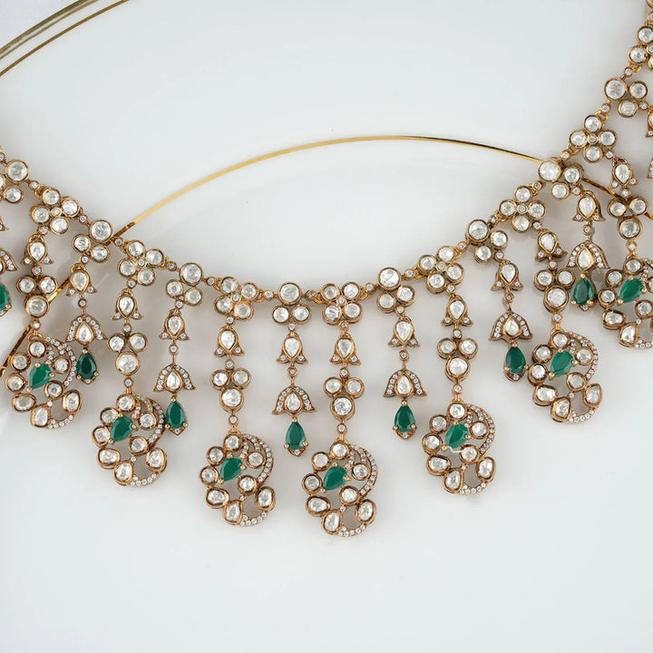 92.5 Silver hanging flowers Victorian Necklace Set