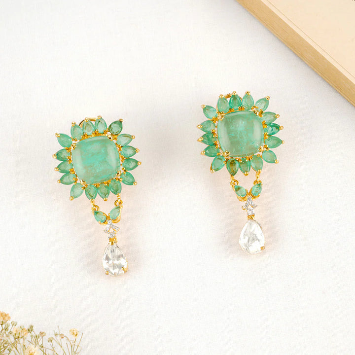 92.5 Silver 24 kt Gold-Plated Mint Green with CZ Layered Necklace Set - Three In One