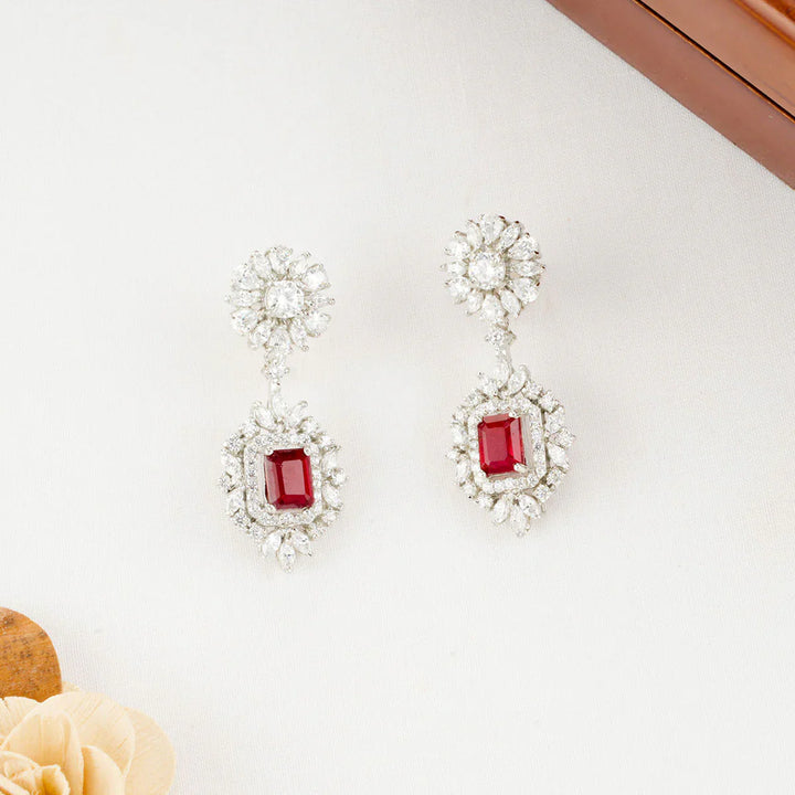 92.5 Silver CZ Studded Rubina Necklace Set