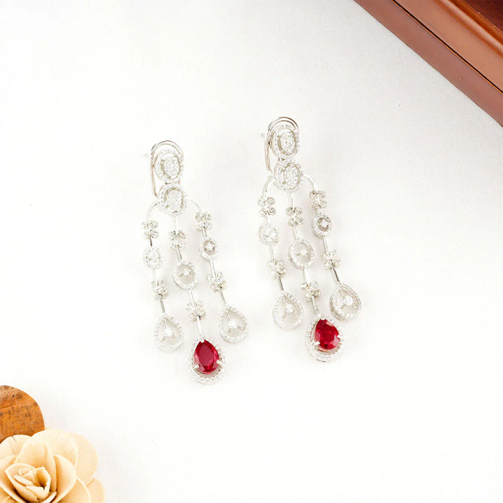 92.5  Silver CZ  Necklace Set With Ruby Stones
