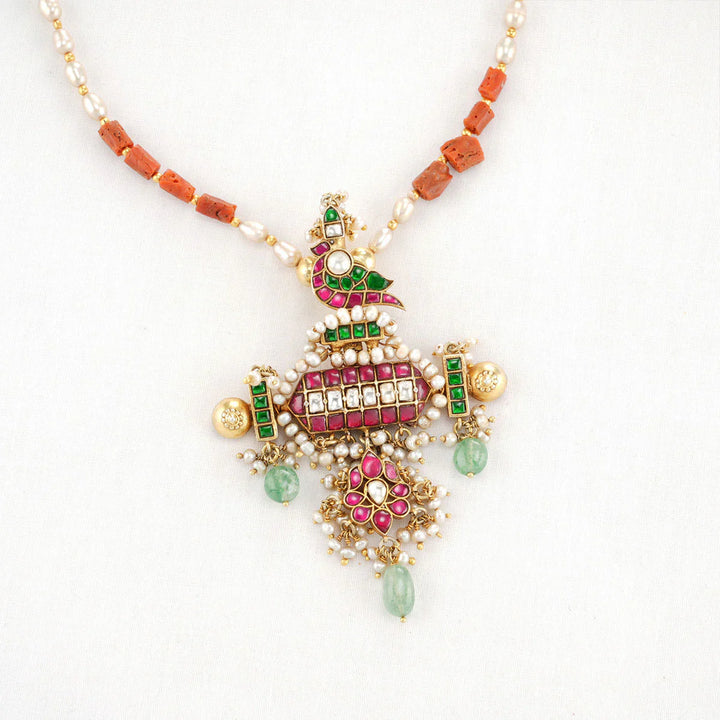 92.5 Silver coral  Kundan Necklace