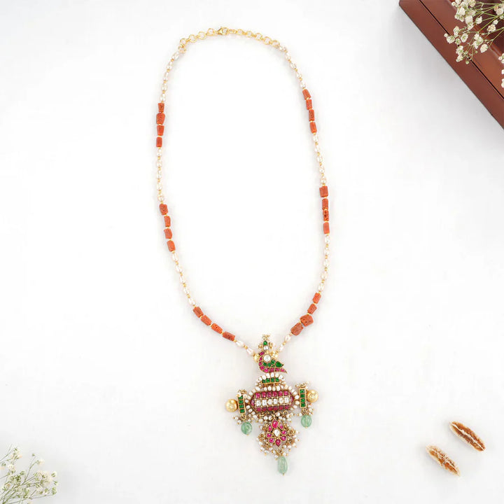 92.5 Silver coral  Kundan Necklace