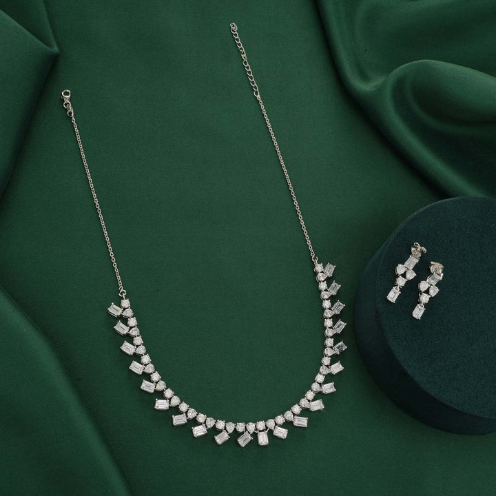 92.5 Silver CZ Minimalistic Necklace Set Sankshepa