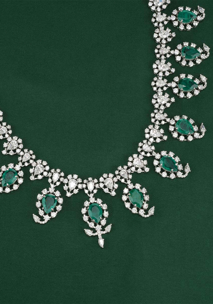 92.5  Silver Cubic Zirconia Mango Necklace Set