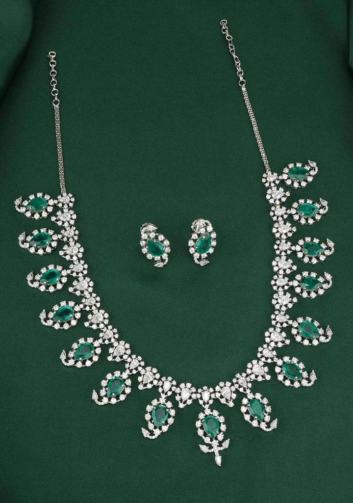 92.5  Silver Cubic Zirconia Mango Necklace Set