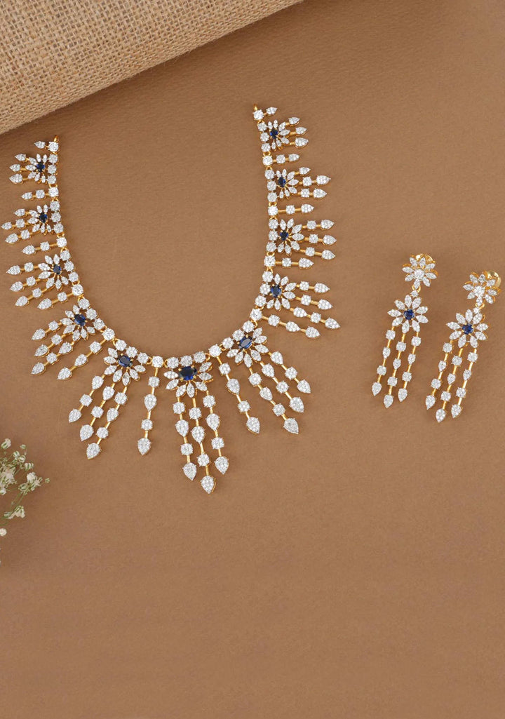 92.5 Silver Blue and White Charming Icicle Stone Studded Necklace Set