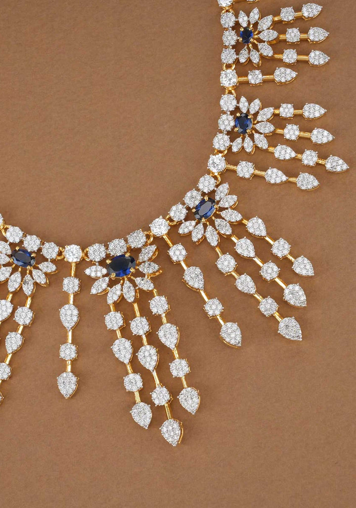 92.5 Silver Blue and White Charming Icicle Stone Studded Necklace Set