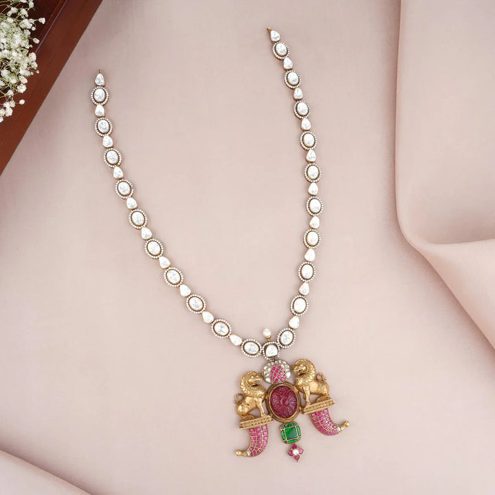 Pure 92.5 silver Chhavi Victorian Necklace with Kundan Lion Pendant