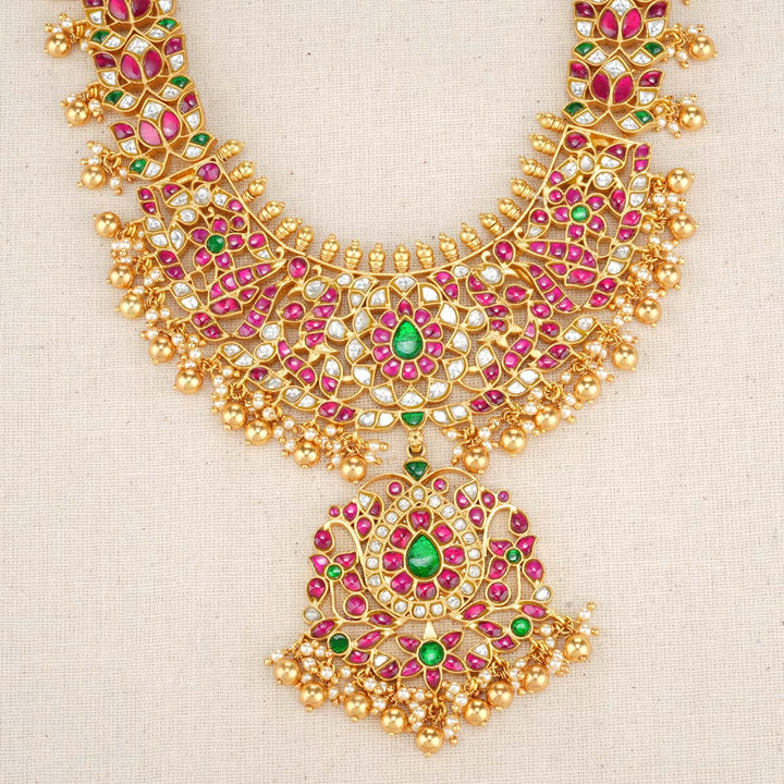 92.5 Silver, 24 kt Gold-Plated Necklace with Kundan Stones