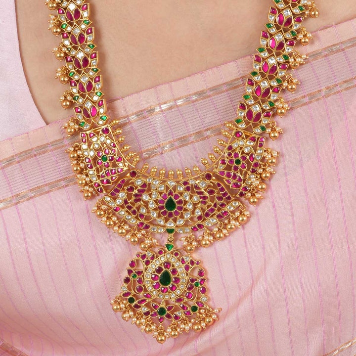 92.5 Silver, 24 kt Gold-Plated Necklace with Kundan Stones