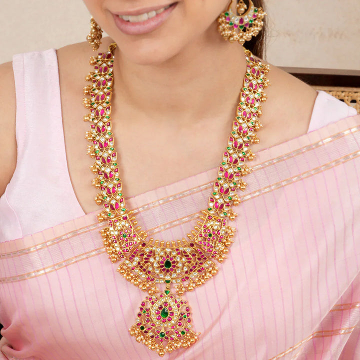 92.5 Silver, 24 kt Gold-Plated Necklace with Kundan Stones