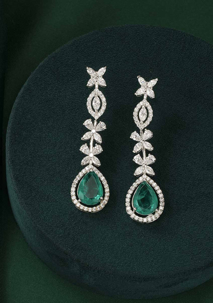 92.5  Silver CZ and Green Stone Charming Necklace Set