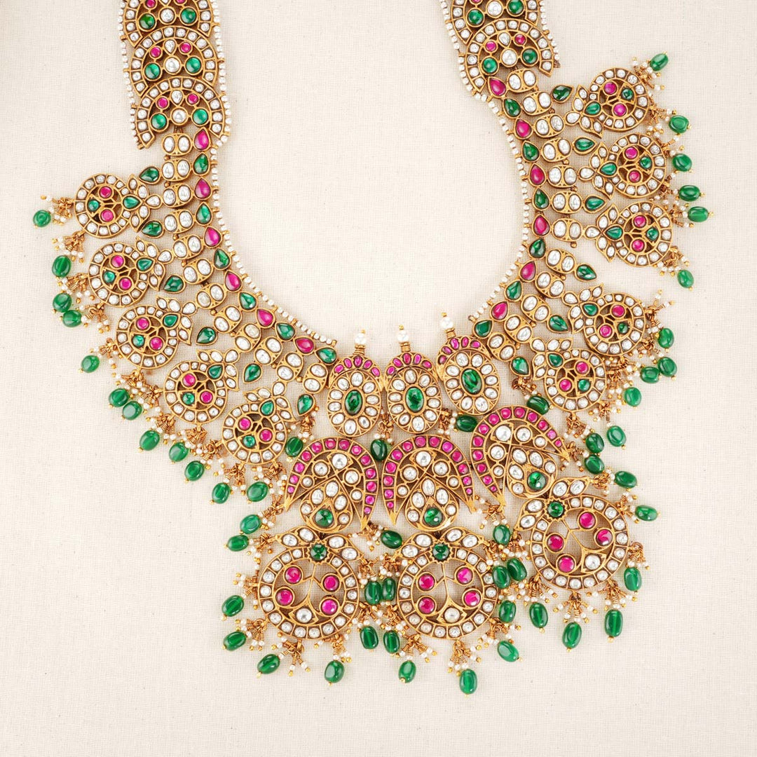 92.5 Silver, 24 kt Gold-Plated Necklace with Semi-precious Kundan Stones
