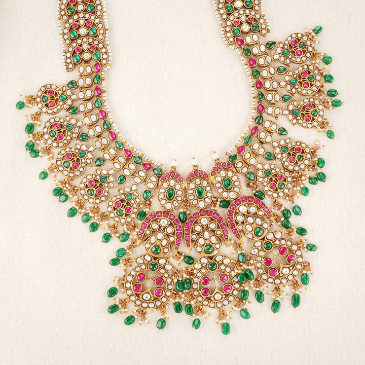 92.5 Silver, 24 kt Gold-Plated Necklace with Semi-precious Kundan Stones