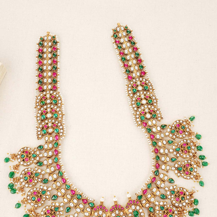 92.5 Silver, 24 kt Gold-Plated Necklace with Semi-precious Kundan Stones