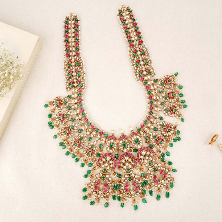 92.5 Silver, 24 kt Gold-Plated Necklace with Semi-precious Kundan Stones