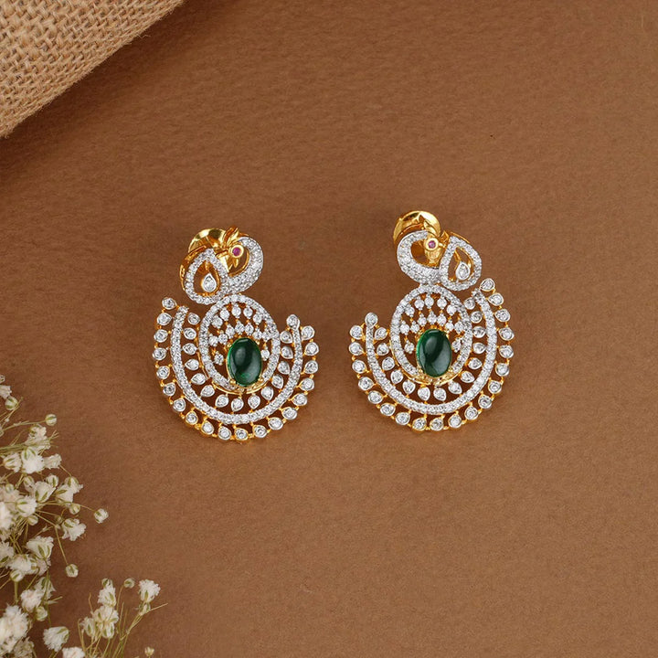 92.5 Silver Navaratna with Peacock Units Zirconia Necklace and Earrings Set