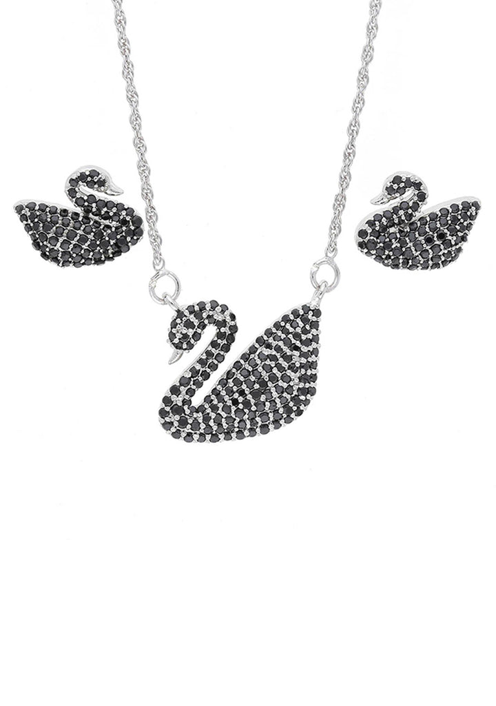 925 Silver Black Stone Swan Pendant Chain Set