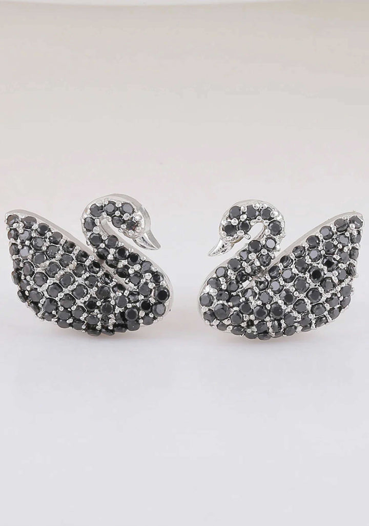 925 Silver Black Stone Swan Pendant Chain Set