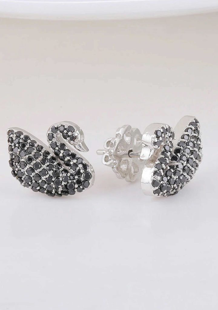 925 Silver Black Stone Swan Pendant Chain Set