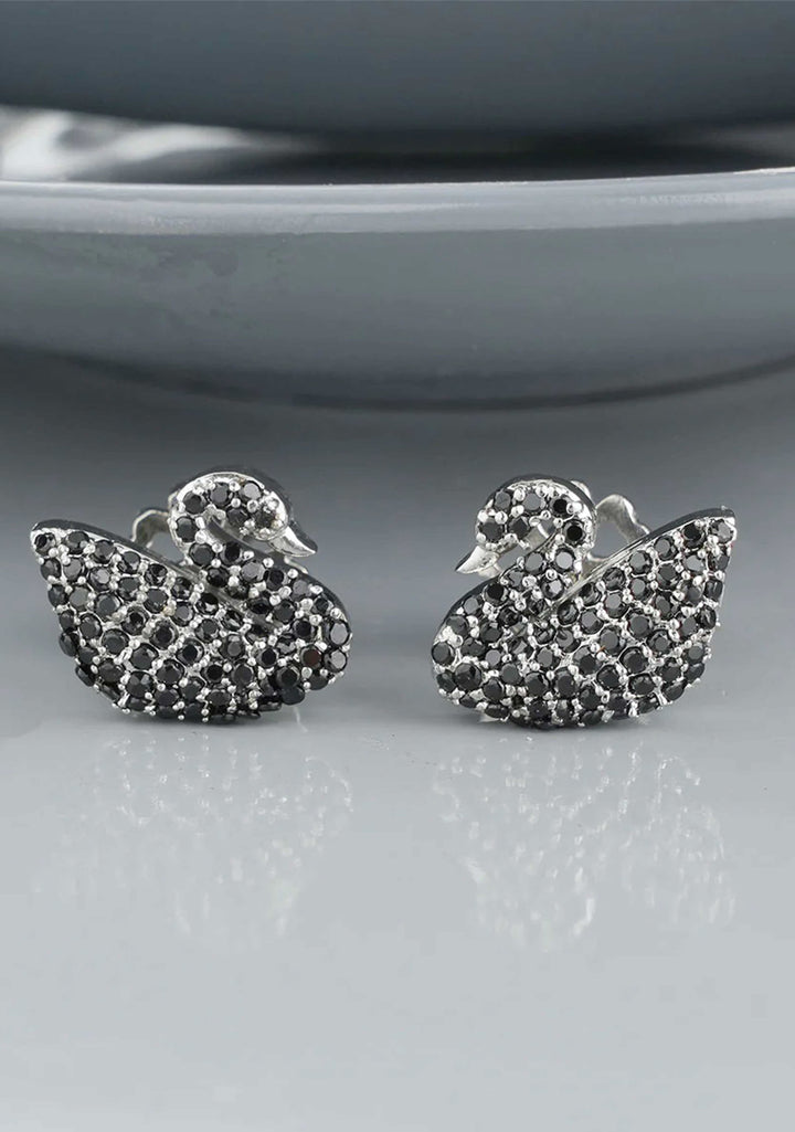 925 Silver Black Stone Swan Pendant Chain Set