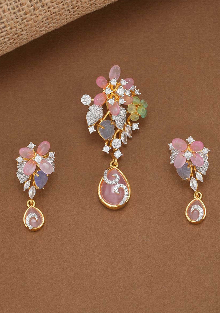 92.5 Silver Pastel Tulips Floral Pendant and earrings set, chain not included