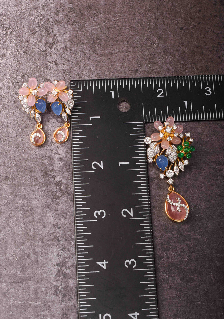 92.5 Silver Pastel Tulips Floral Pendant and earrings set, chain not included