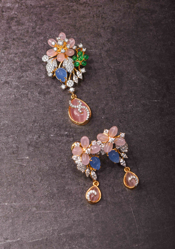 92.5 Silver Pastel Tulips Floral Pendant and earrings set, chain not included