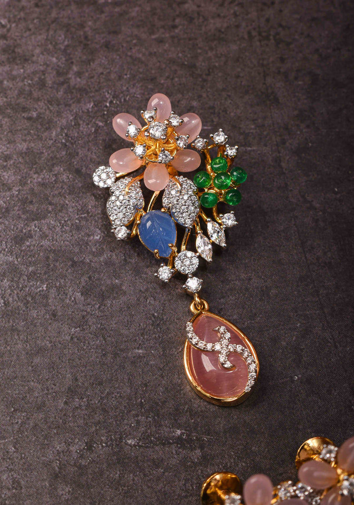 92.5 Silver Pastel Tulips Floral Pendant and earrings set, chain not included