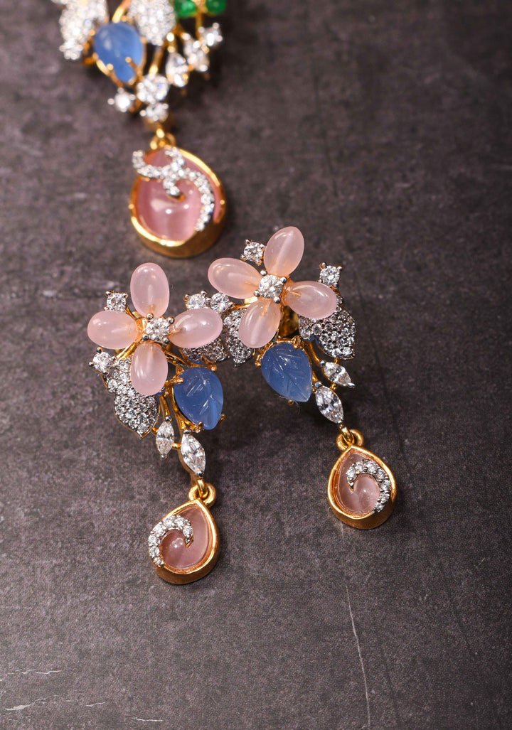 92.5 Silver Pastel Tulips Floral Pendant and earrings set, chain not included