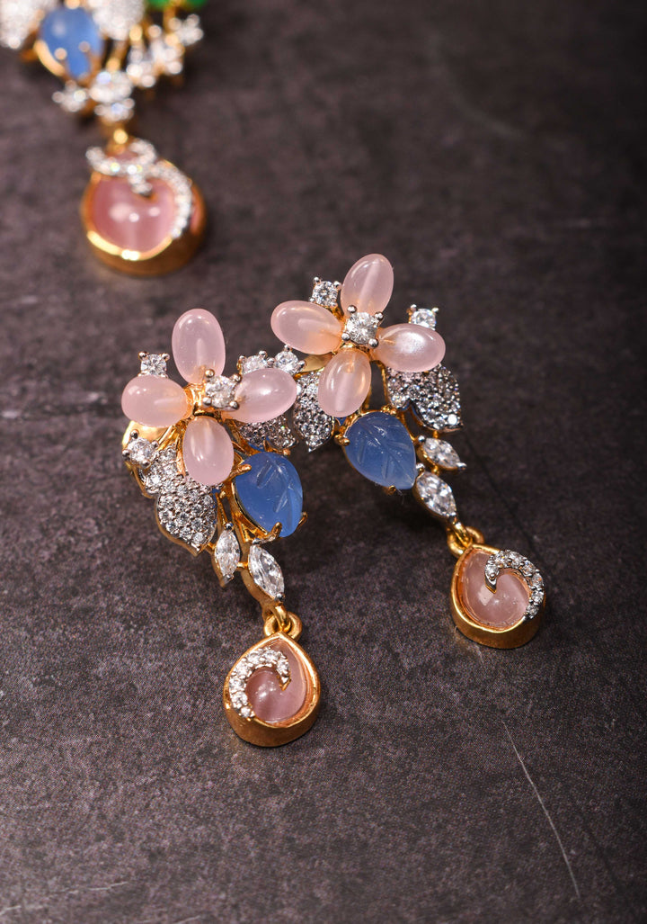 92.5 Silver Pastel Tulips Floral Pendant and earrings set, chain not included