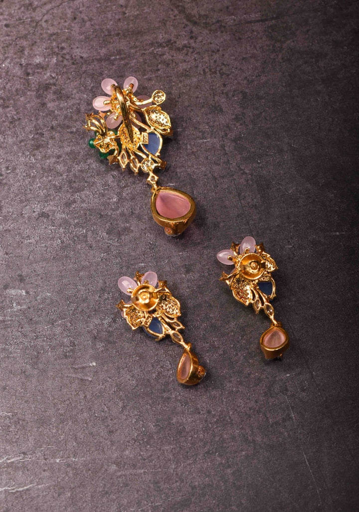 92.5 Silver Pastel Tulips Floral Pendant and earrings set, chain not included