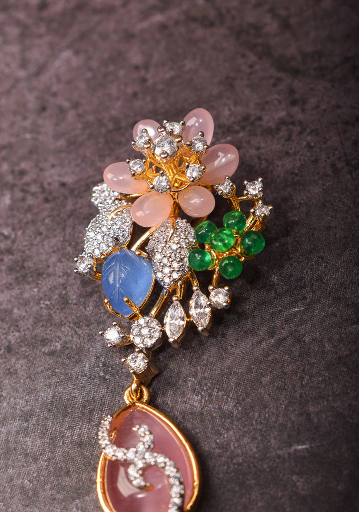 92.5 Silver Pastel Tulips Floral Pendant and earrings set, chain not included