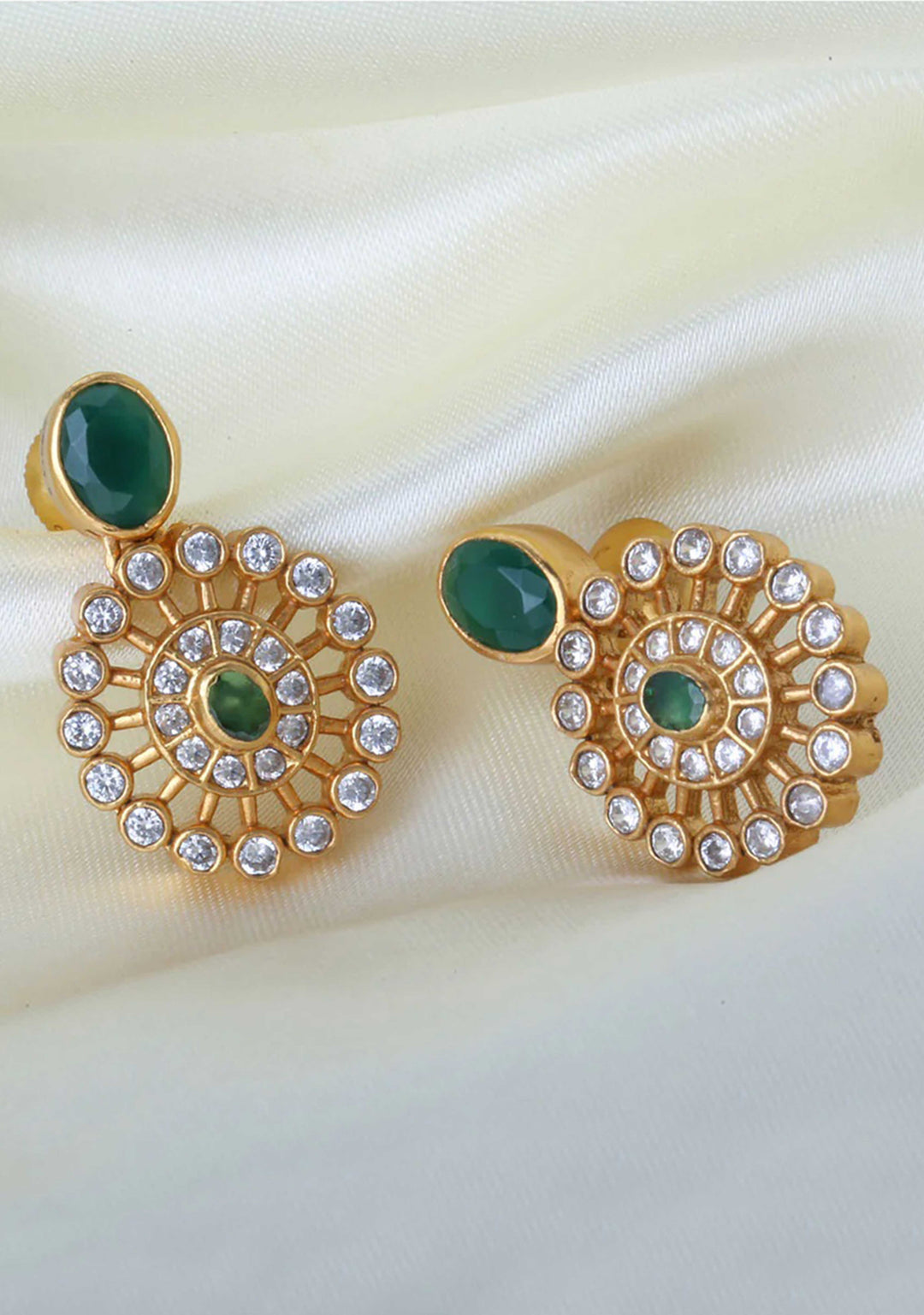 925 Silver Green and White Stone sunburst earrings.
