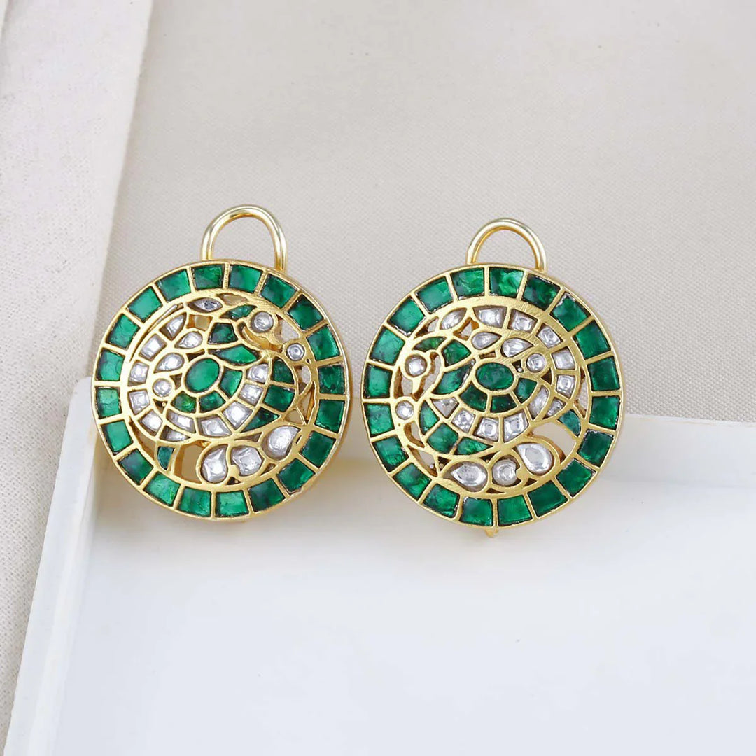 92.5 Silver, 24 kt Gold-Plated Earring with Semi-precious Kundan Stones