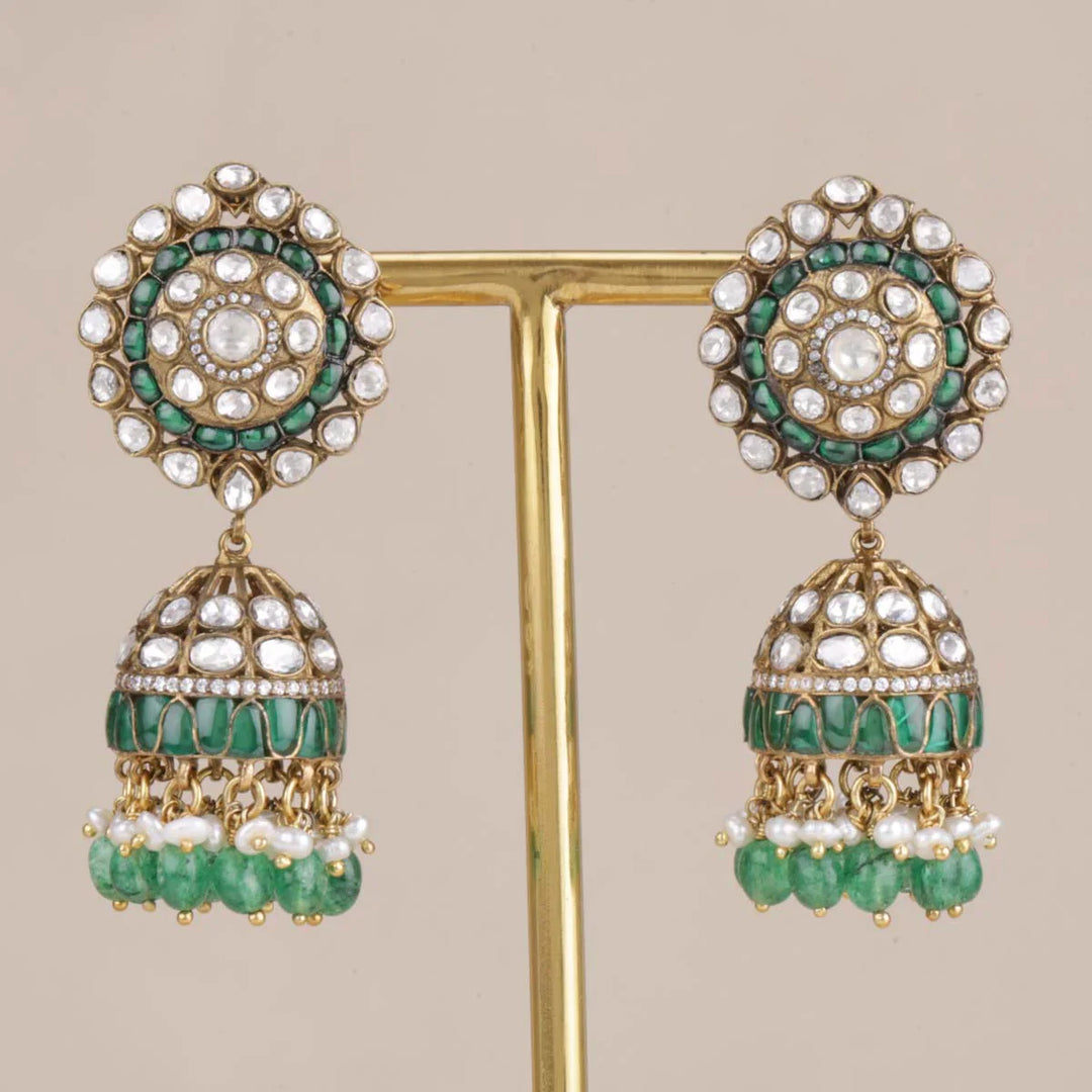 92.5 Silver, Victorian Earring studded with Gem Stones.