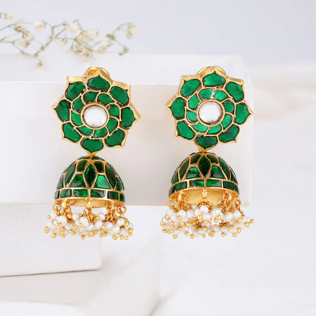 92.5 Pure Silver, 24 kt Gold Plated Nakshatra Kundan Jhumkas