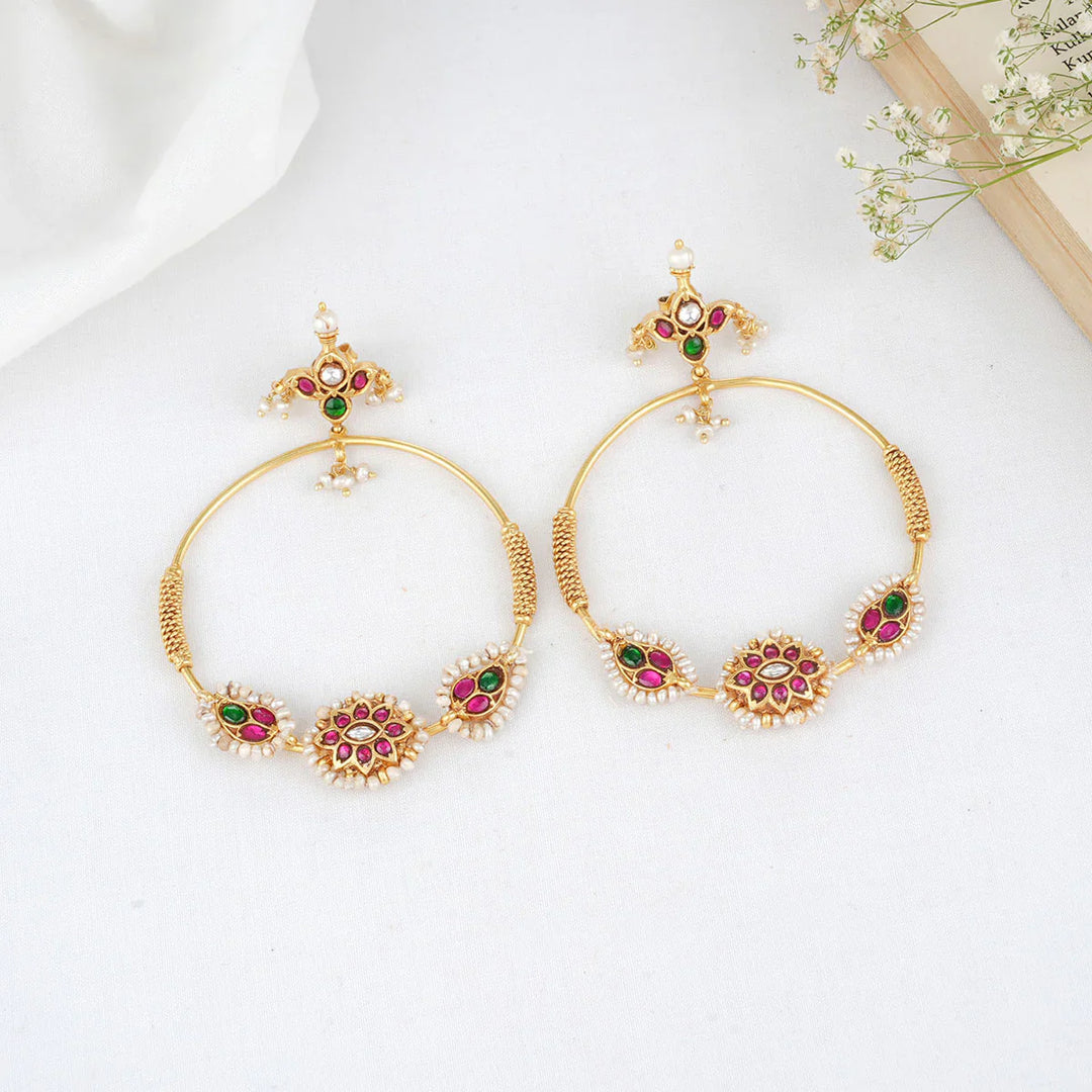 92.5 Silver 24 kt Gold Plated Nartika Kundan Earrings