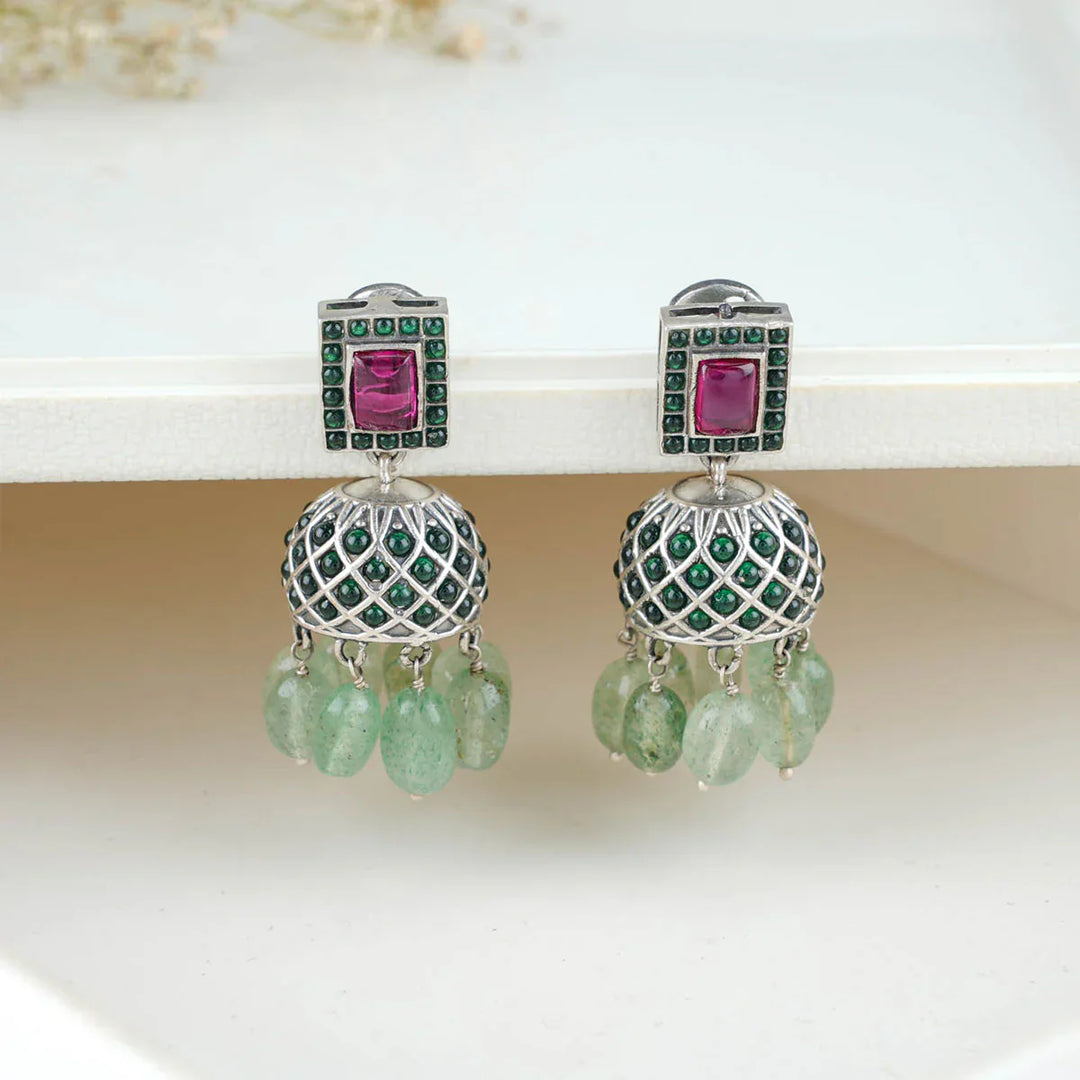 92.5 Silver Nilika Oxidized Jhumkas