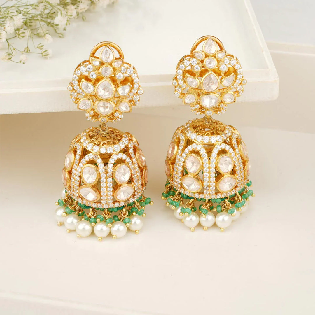 92.5 Silver, 24 kt gold-plated Pavika Stone Jhumkas