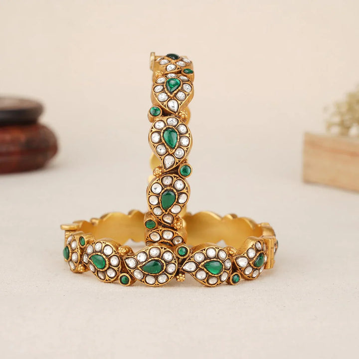 92.5 Silver, 22kt Gold Plated  Kundan jadau Pair of Kadas