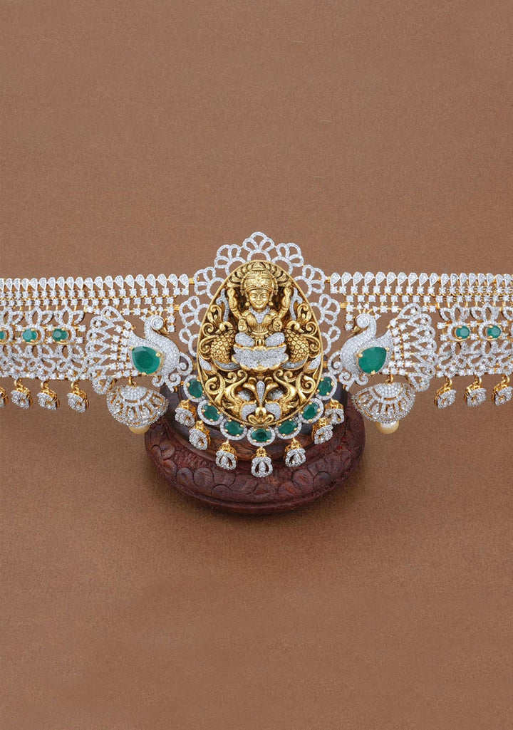 92.5 Silver Lakshmi Zirconia stones Hip Belt with Dangling Beads