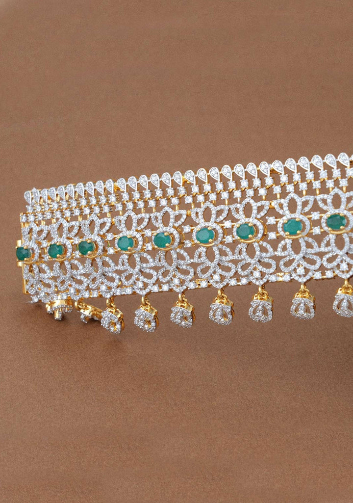 92.5 Silver Lakshmi Zirconia stones Hip Belt with Dangling Beads